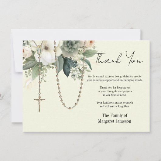 カトリック念珠フローラ葬儀の弔意悔やみや弔慰 サンキューカード (正面)