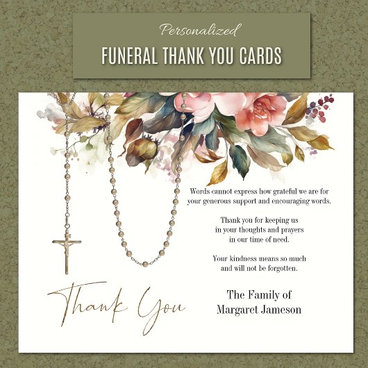 カトリック念珠フローラ葬儀の弔意悔やみや弔慰 サンキューカード