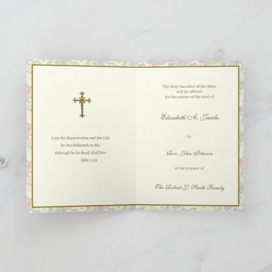 カトリック悔やみや弔慰ミサ十字架バラ カード (内部)
