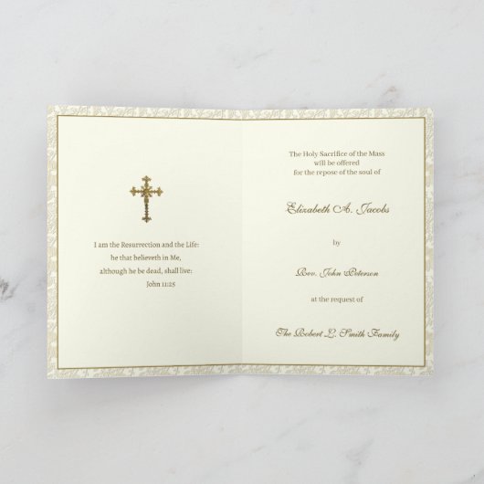 カトリック悔やみや弔慰ミサ十字架フローラ カード (内部)