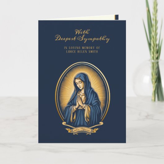 カトリック悔やみや弔慰ヴァージンメアリー金ゴールド十字架カード カード (正面)