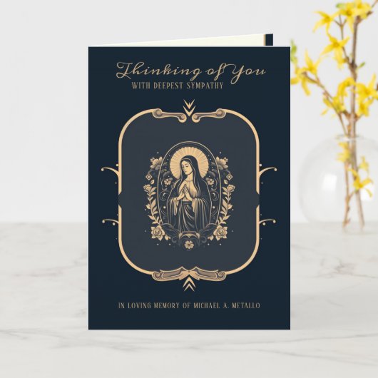 カトリック悔やみや弔慰ヴァージンメアリー金ゴールド十字架 カード (黄色い花)