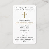 カトリック損失イエス葬儀祈りの言葉同情カード 名刺 (裏面)