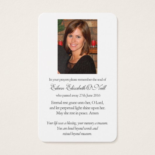 カトリック損失セントオーガスティン祈りの言葉同情カード (裏面)