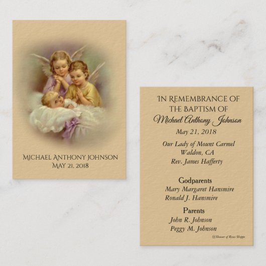 カトリック教のベビーの洗礼記憶の神聖なカード 名刺 (正面/裏面)
