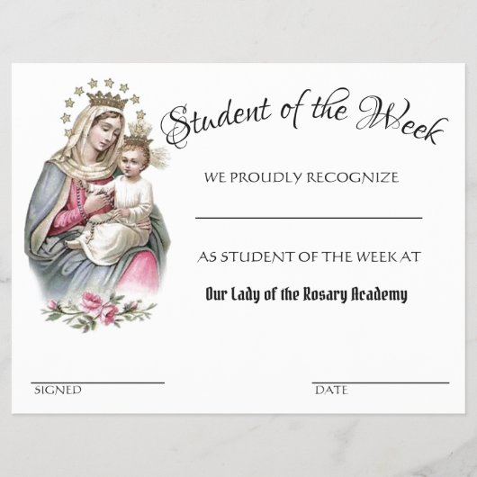 カトリック教の功労賞の学校の証明書 チラシ (正面)