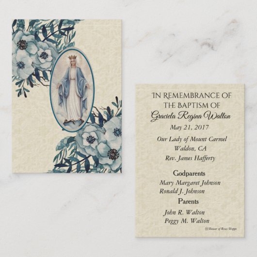 カトリック教の女の赤ちゃんの洗礼記憶の神聖なカード 名刺 (正面/裏面)
