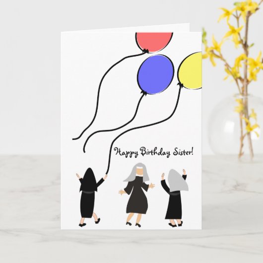 カトリック教の尼僧のバースデー・カードの気球 カード (黄色い花)