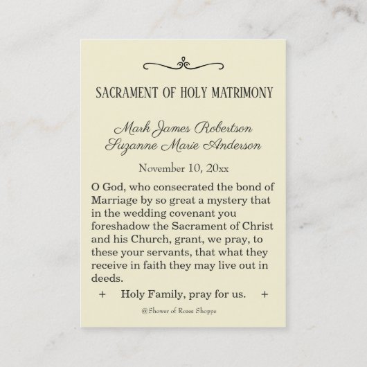 カトリック教の結婚式の引き出物神聖な家族の神聖なカード 名刺 (裏面)