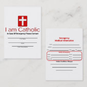 カトリック教の緊急の接触カード コーリングカード (正面/裏面)