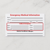 カトリック教の緊急の接触カード コーリングカード (裏面)