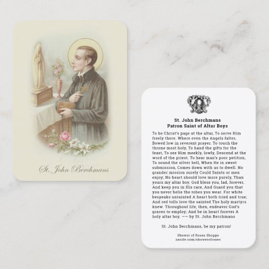 カトリック教の聖ヨハネBerchmansの侍者の祈りの言葉 名刺 (正面/裏面)
