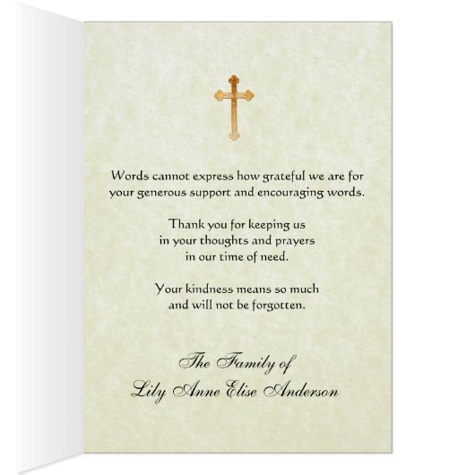 カトリック教の葬儀の悔やみや弔慰のベビーの乳児は感謝していしています (内側 (右))