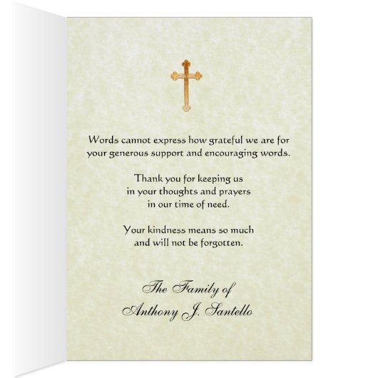 カトリック教の葬儀の悔やみや弔慰の神聖なカードは感謝していしています (内側 (右))