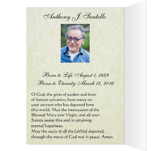 カトリック教の葬儀の悔やみや弔慰の神聖なカードは感謝していしています (内側 (左))