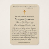 カトリック教の葬儀の記念の祈りの言葉の神聖なカード (裏面)