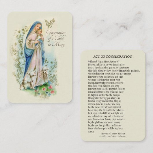 カトリック教会の子の聖別祈りの言葉をメアリーに----- プレイスカード (正面/裏面)