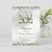 カトリック教会の水彩のユリとバラバプテスマ 招待状 (スタンド正面)