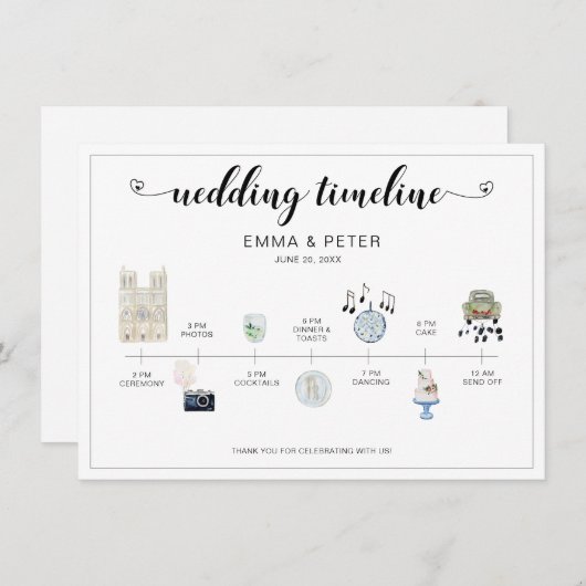 カトリック教会の結婚式の日タイムラインプログラム (正面/裏面)