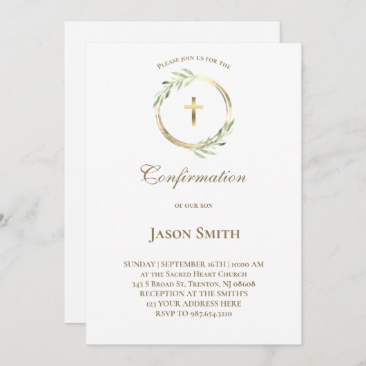 カトリック教会の金ゴールドサークル離れ緑 招待状 (正面/裏面)