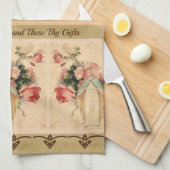 カトリック教徒によって賛美される聖母マリアの花柄の祈りの言葉 キッチンタオル (四つ折り)