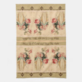 カトリック教徒によって賛美される聖母マリアの花柄の祈りの言葉 キッチンタオル (縦)