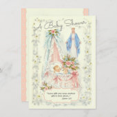 カトリック教派ヴィンテージベビーガールシャワー 招待状 (正面/裏面)