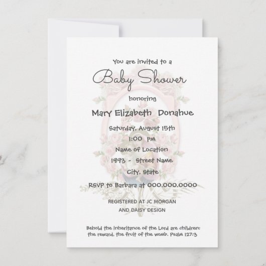 カトリック教派ヴィンテージベビーシャワー招待状 招待状 (裏面)