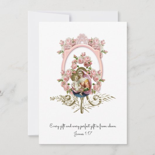 カトリック教派ヴィンテージベビーシャワー招待状 招待状 (正面)