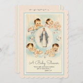 カトリック教派ヴィンテージ赤ちゃんシャワー 招待状 (正面/裏面)