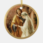 カトリック新郎新婦メアリーセントジョセフ金ゴールド セラミックオーナメント (正面)