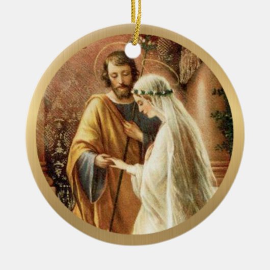 カトリック新郎新婦メアリーセントジョセフ金ゴールド セラミックオーナメント (正面)