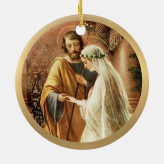 カトリック新郎新婦メアリーセントジョセフ金ゴールド セラミックオーナメント (裏面)