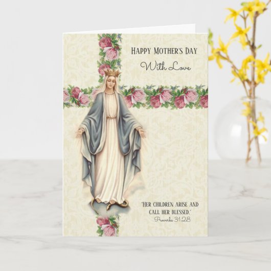 カトリック母の日の宗教ヴァージンマリア カード (黄色い花)