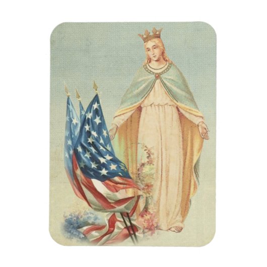 カトリック母マリア米国国旗の宗教 マグネット (縦)