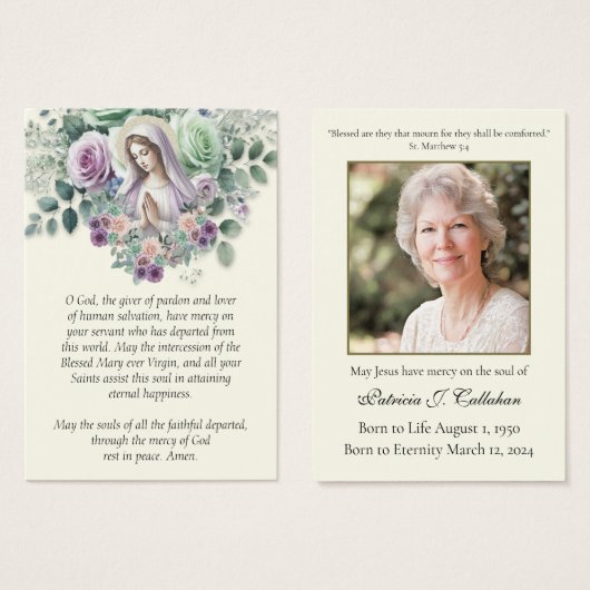 カトリック母マリア葬儀記念祈りの言葉カード (正面&裏面)