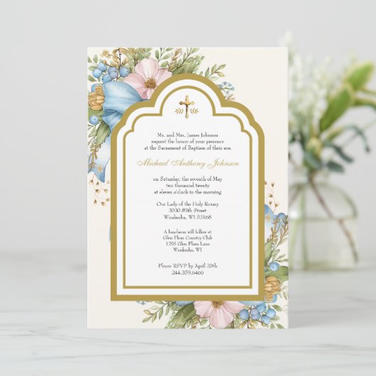 カトリック洗礼フローラマリアとイエス 招待状 (スタンド正面)