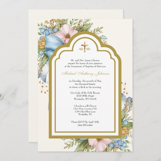 カトリック洗礼フローラマリアとイエス 招待状 (正面/裏面)