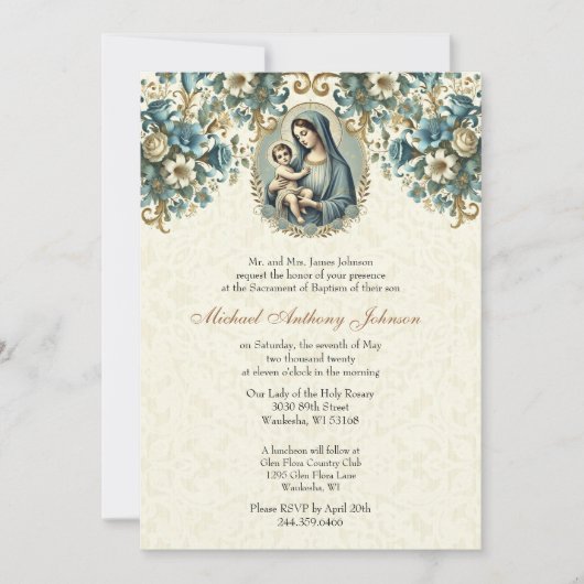 カトリック洗礼マリアとイエスフローラ 招待状 (正面)