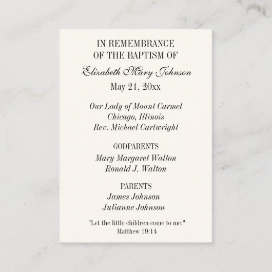 カトリック洗礼宗教母マリアとイエス プレイスカード (裏面)