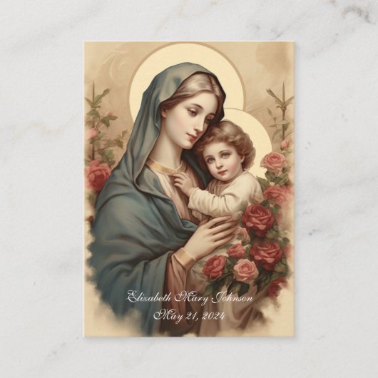カトリック洗礼宗教母マリアとイエス プレイスカード (正面)
