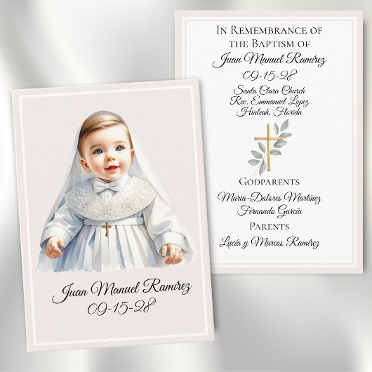 カトリック洗礼男の赤ちゃんベージュ記念カード 名刺