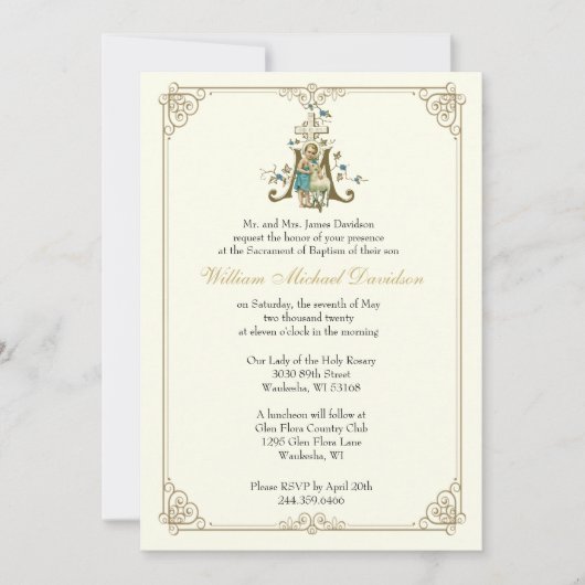 カトリック洗礼《キリスト教》洗礼式や命名式イエスと子羊 招待状 (正面)