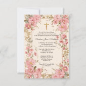 カトリック洗礼《キリスト教》洗礼式や命名式ピンクフローラメアリー 招待状 (正面)