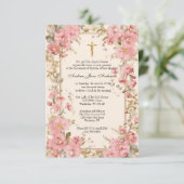 カトリック洗礼《キリスト教》洗礼式や命名式ピンクフローラメアリー 招待状 (スタンド正面)