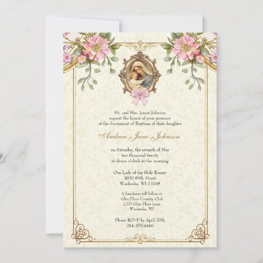 カトリック洗礼《キリスト教》洗礼式や命名式賛美マザーイエス 招待状 (正面)