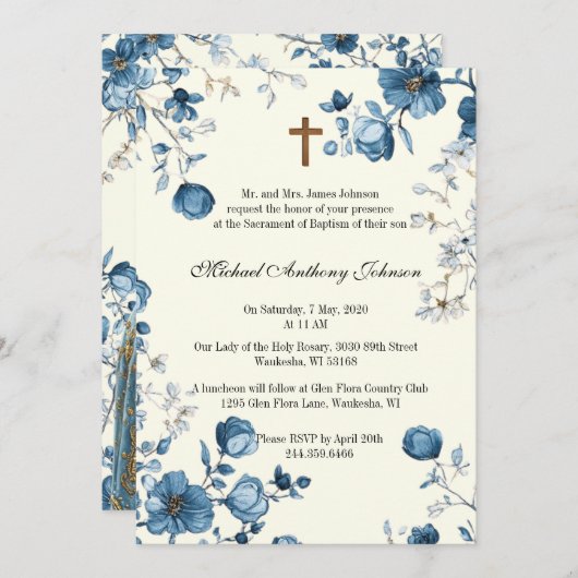 カトリック洗礼《キリスト教》洗礼式や命名式賛美マザーイエス 招待状 (正面/裏面)