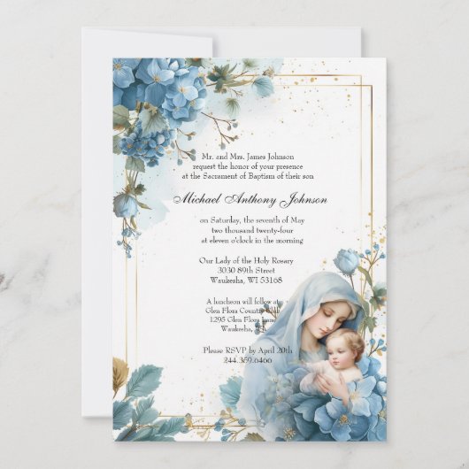 カトリック洗礼《キリスト教》洗礼式や命名式賛美マザーイエス 招待状 (正面)