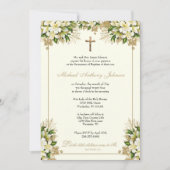 カトリック洗礼《キリスト教》洗礼式や命名式金ゴールドフローラ 招待状 (正面)