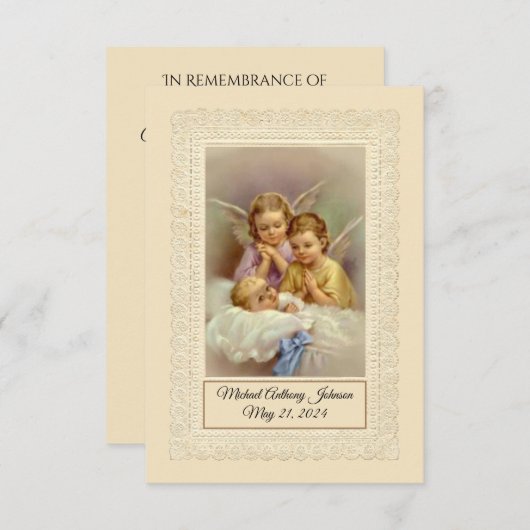 カトリック男の赤ちゃんバプティスマル追悼神聖カード エンクロージャーカード (正面/裏面)